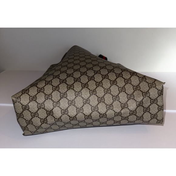 GUCCI Vintage GG Supreme Canvas Tote Web Stripe Shoulder Bag Italy Authentic - Picture 6 of 15